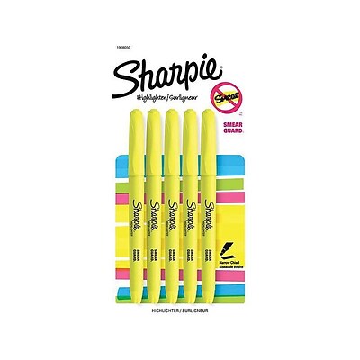 Sharpie Pocket Stick Highlighter, Chisel Tip, Fluorescent Yellow, 5/Pack (1908050)