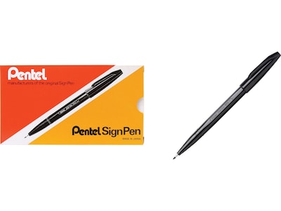 Pentel Sign Felt Pens, Fine Point, Black Ink, Dozen (S520-A)