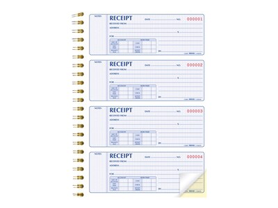 Rediform Gold Standard 2-Part Carbonless Receipts Book, 7"L x 2.75"W, 300 Forms/Book (8L810)