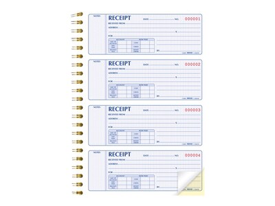 Rediform Gold Standard 2-Part Carbonless Receipts Book, 7"L x 2.75"W, 300 Forms/Book (8L810)