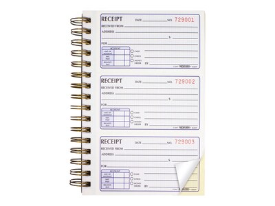 Rediform Gold Standard 2-Part Carbonless Receipts Book, 5"L x 2.75"W, 225 Forms/Book (8L829)