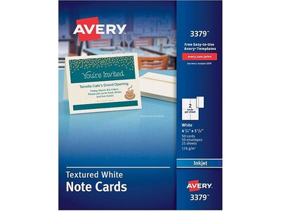 Avery Note Cards with Envelopes, Textured White, 4.25 x 5.5, Inkjet, 50/Pack (03379)