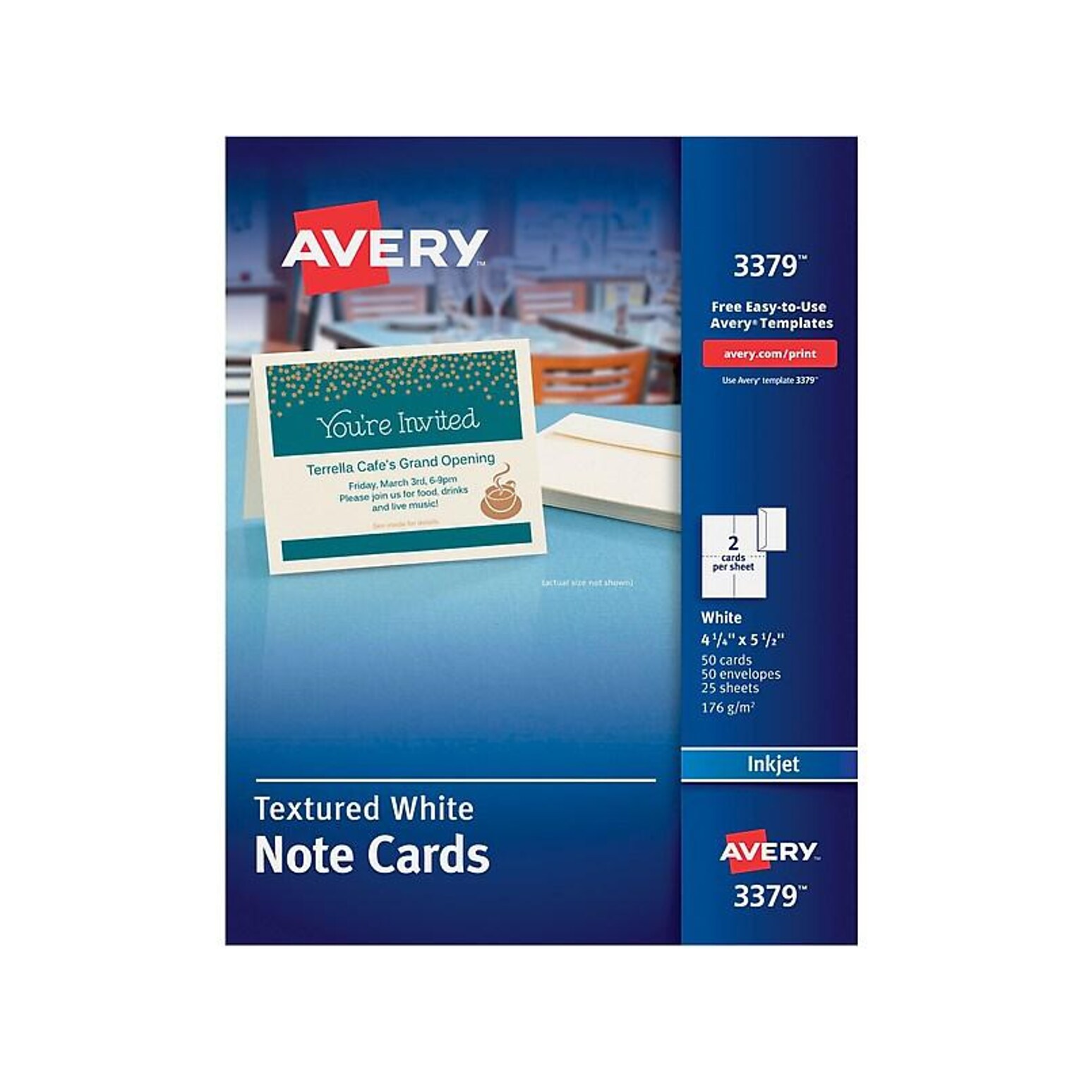Avery Note Cards with Envelopes, Textured White, 4.25 x 5.5, Inkjet, 50/Pack (03379)