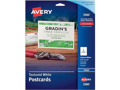 Avery Postcards, Textured White, 4.25 x 5.5, Inkjet, 120/Pack (03380)