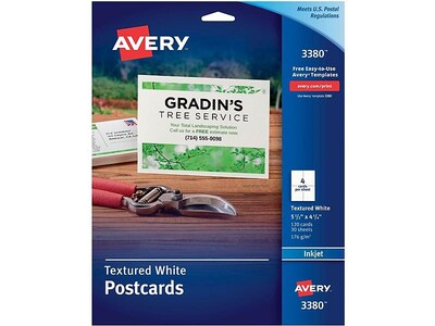 Avery Postcards, Textured White, 4.25 x 5.5, Inkjet, 120/Pack (03380)