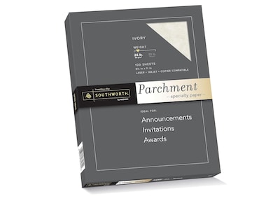 Southworth Parchment Specialty Paper, 24 lbs., 8.5 x 11, Ivory, 100 Sheets/Box (P984CK)