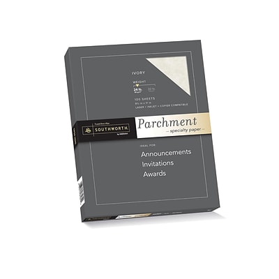 Southworth Parchment Specialty Multipurpose Paper, 24 lbs., 8.5 x 11, Ivory, 100/Box (P984CK)