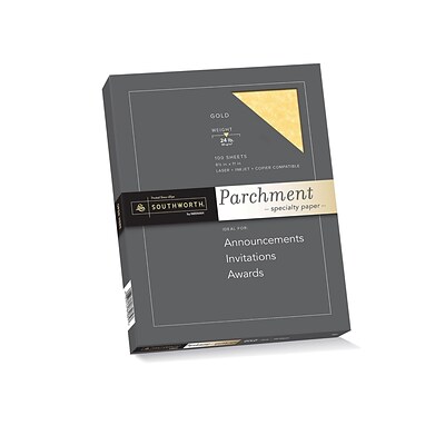 Southworth Parchment Specialty Multipurpose Paper, 24 lbs., 8.5 x 11, Gold, 100/Box (P994CK)