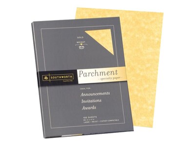 Southworth Parchment Specialty Paper, 24 lbs., 8.5" x 11", Gold, 100 Sheets/Box (P994CK)
