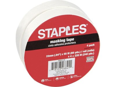 Staples Masking Tape, 0.94" x 60 yds., Natural, 4/Pack, 12 Packs/Case (468413-CC)