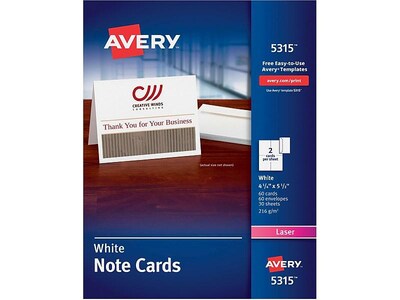 Avery Note Cards with Envelopes, Matte White, 4.25 x 5.5, Laser, 60/Pack (05315)