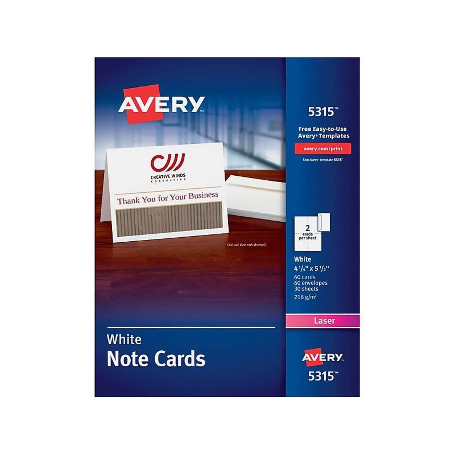 Avery Uncoated Notecards, 5.5 x 4.25, White, 60/Box (5315)