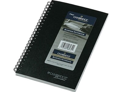 Cambridge 1-Subject Notebooks, 5" x 8", Wide Ruled, 80 Sheets, Black (06074)