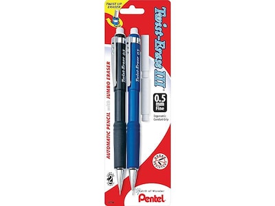 Pentel Twist-Erase III Mechanical Pencil, 0.5mm, #2 Medium Lead, 2/Pack (QE515BP2-K6)