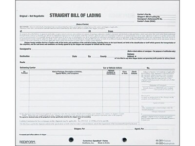 Rediform Snap-A-Way 3-Part Carbonless Bill of Lading, 7L x 8.5W, 250 Sets/Book (44301)