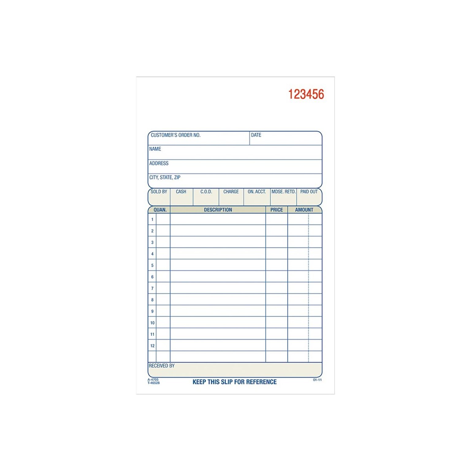 Adams 3-Part Carbonless Sales Orders, 4.19L x 7.19W, 50 Sets/Book, 10/Carton (TC4705-10)