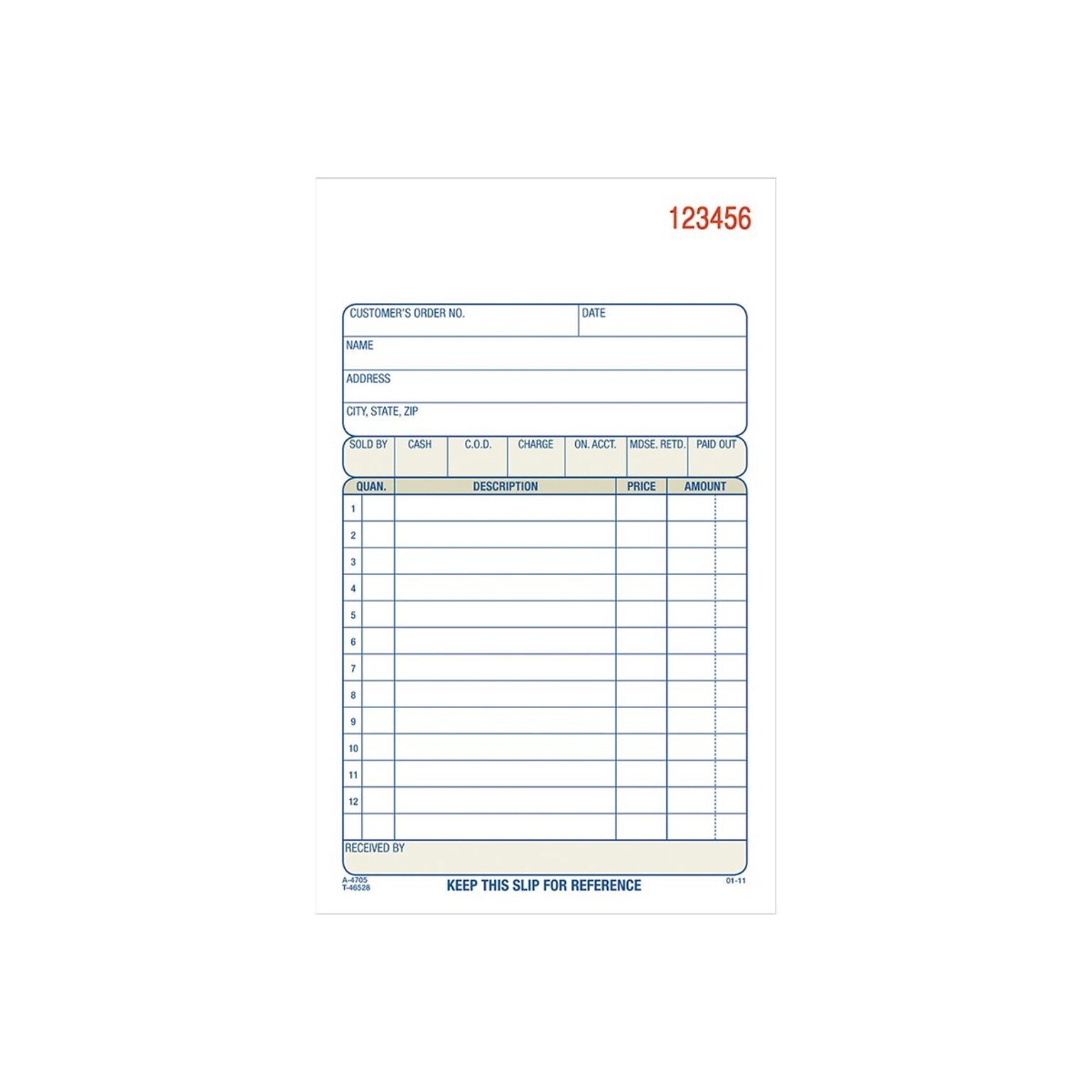 Adams 3-Part Carbonless Sales Orders, 4.19L x 7.19W, 50 Sets/Book, 10/Carton (TC4705-10)