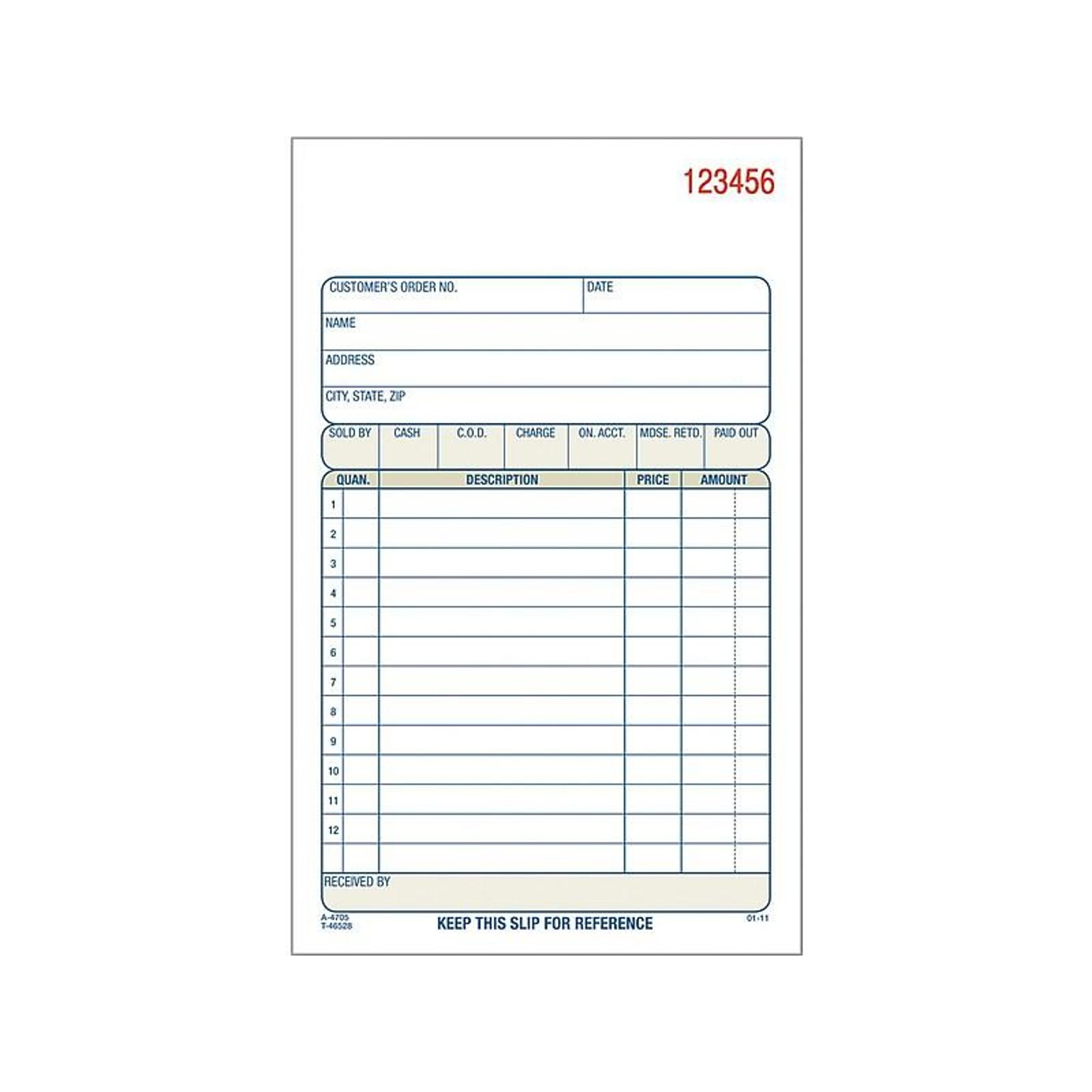 Adams 2-Part Carbonless Sales Orders, 4.19W x 7.19L, 50 Sets/Book, 3 (DC4705-3)