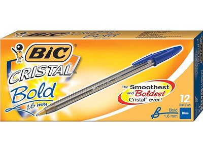 BIC Cristal Ballpoint Pens, Bold Point, Blue Ink, Dozen (17917/MSB11)