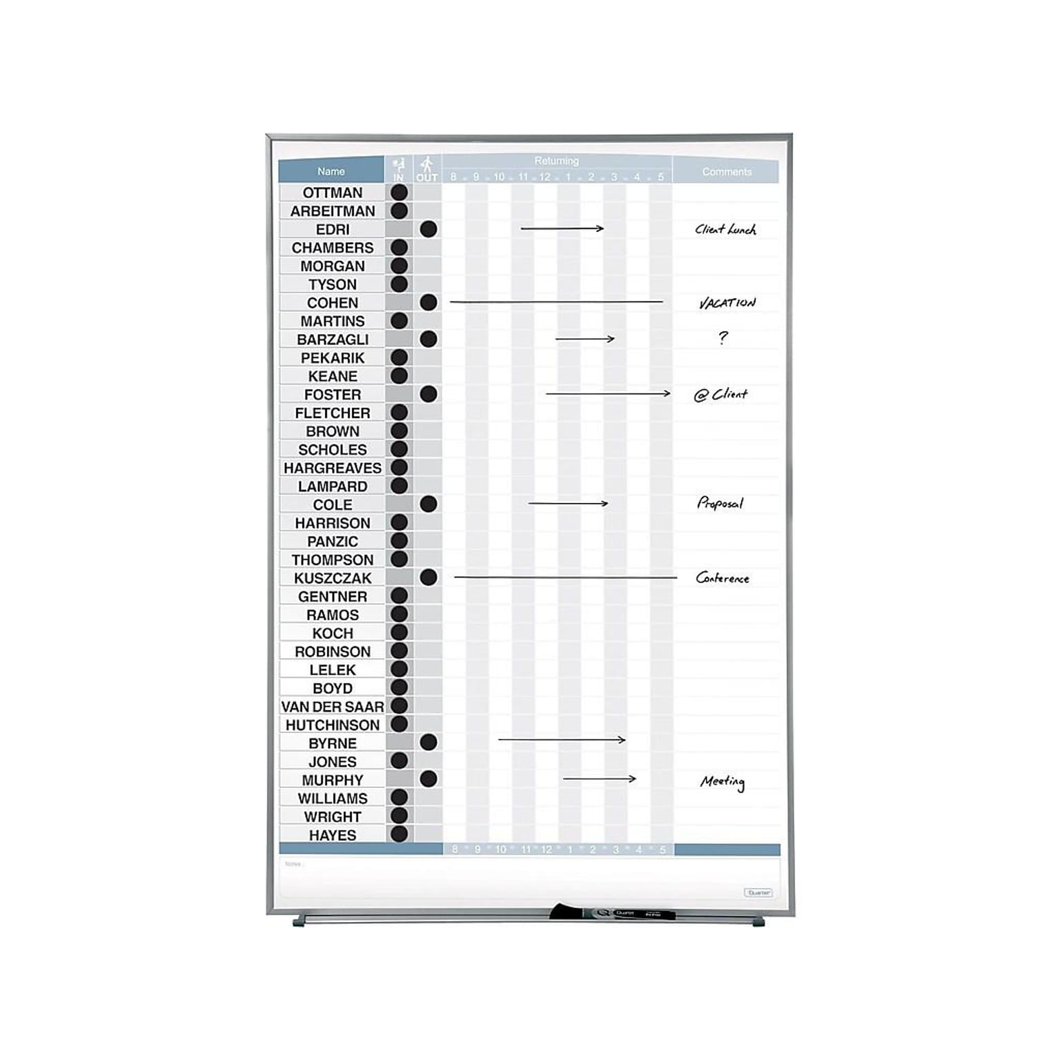 Quartet Matrix Magnetic Painted Steel In-Out-Board, Aluminum Frame, 34 x 23 (33705)