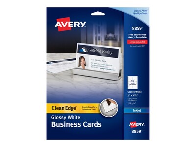 Avery Clean Edge Inkjet Business Cards, 3.5W x 2L, Glossy White, 200/Pack (8859)