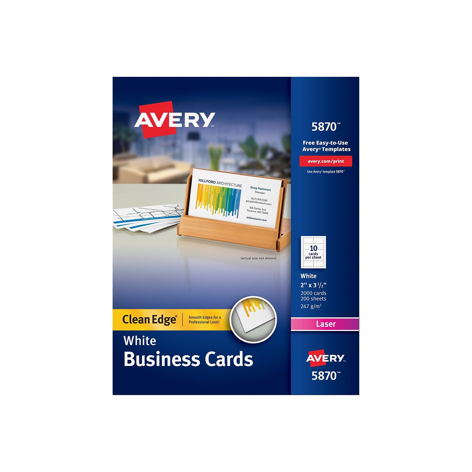 Avery Clean Edge Business Cards, 2 x 3 1/2, Matte White, 2000 Per Pack (5870)