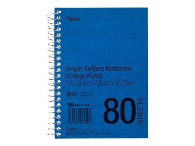 Mead 1-Subject Notebook, 5 x 7, College Ruled, 80 Sheets, Blue (06542)