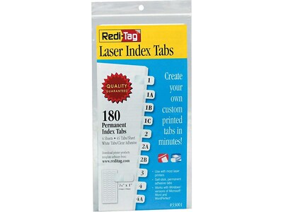 Redi-Tag Laser Tabs, White, 0.44 Wide, 180/Pack (33001)