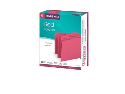Smead File Folders, 1/3-Cut Tab, Letter Size, Red, 100/Box (12743)