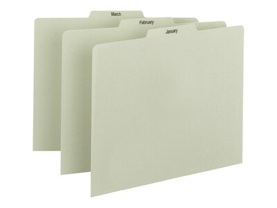 Smead File Guides, Jan-Dec Index, Straight Cut, Letter Size, Gray/Green, 12/Set (50365)