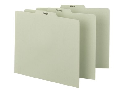 Smead File Guides, Jan-Dec Index, Straight Cut, Letter Size, Gray/Green, 12/Set (50365)