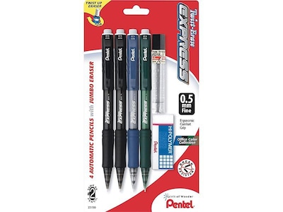 Pentel Twist-Erase Express Mechanical Pencils, No. 2 Medium Lead, 4/pack QE415LZBP4)