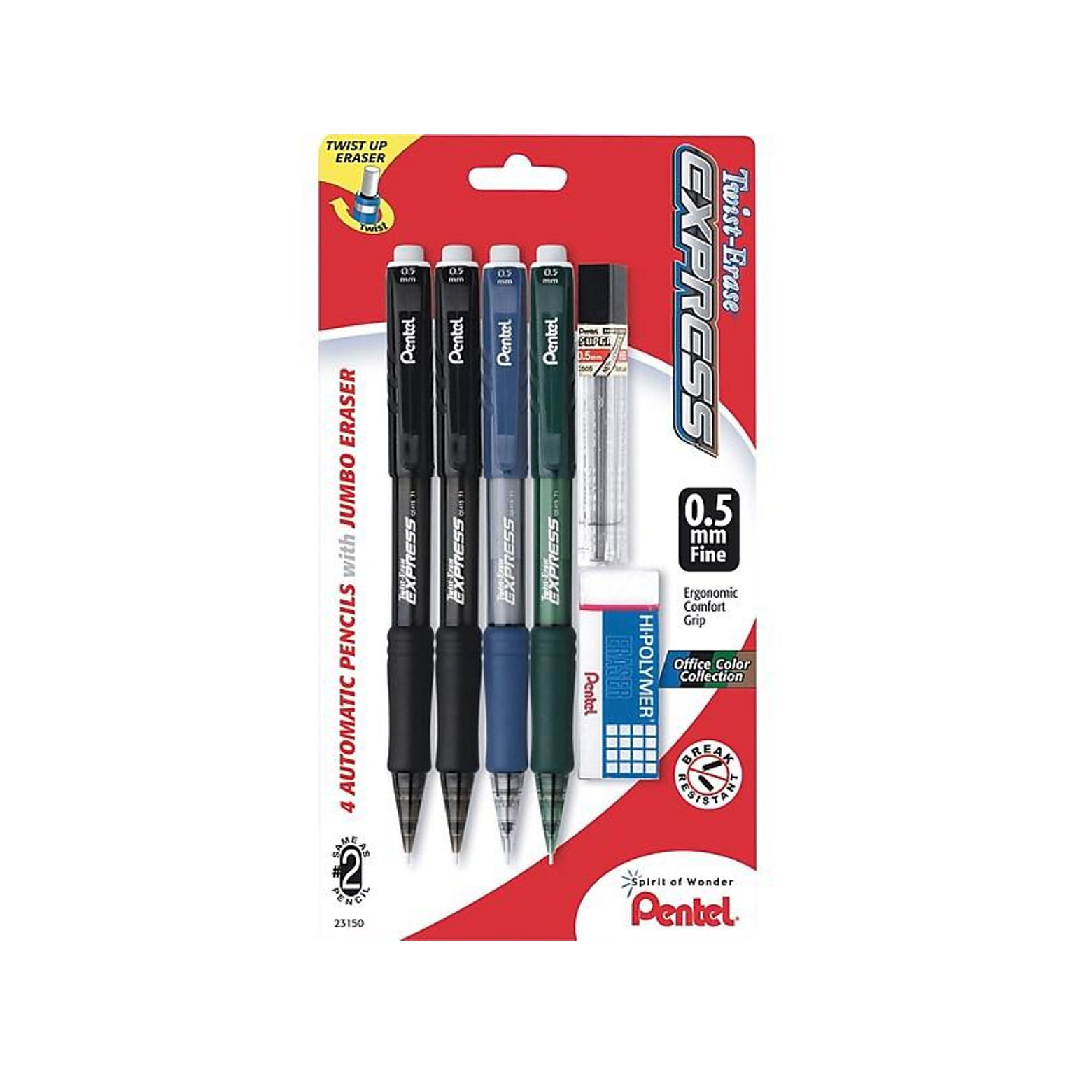 Pentel Twist-Erase Express Mechanical Pencils, No. 2 Medium Lead, 4/pack QE415LZBP4)