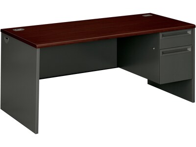 HON 38000 Series 66 Single Right Pedestal Desk, Mahogany/Charcoal (HON38291RNS)