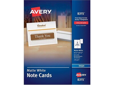 Avery Matte Personal Notecards, White, 60/Box (8315)