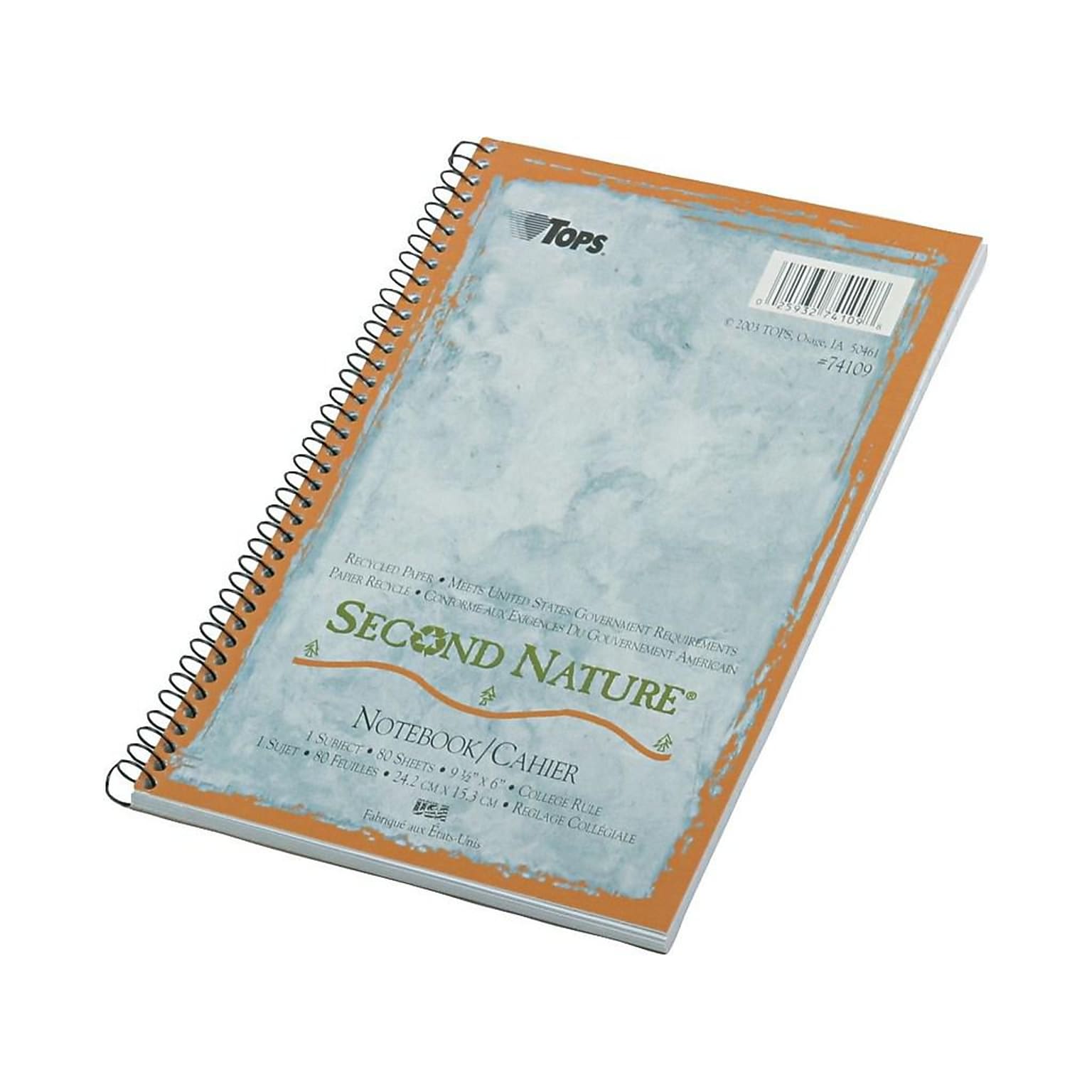 TOPS Second Nature 1-Subject Notebooks, 6 x 9.5, College Ruled, 80 Sheets, Blue (74109)