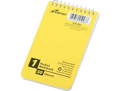 Ampad Memo Pads, 3" x 5", Narrow Ruled, 50 Sheets, Assorted Colors, Each (25-093)
