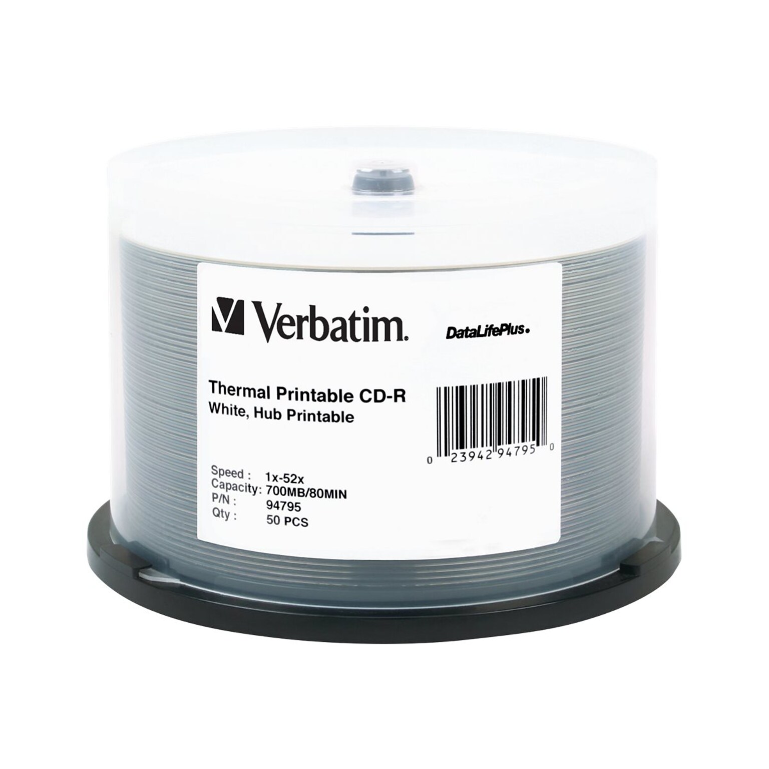 Verbatim DataLifePlus 94795 52x CD-R, White Thermal Printable, Hub Printable, 50/Pack