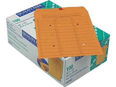 Quality Park Button & String Inter-Departmental Kraft Envelopes, 10 x 13, Brown, 100/Box (QUA63562