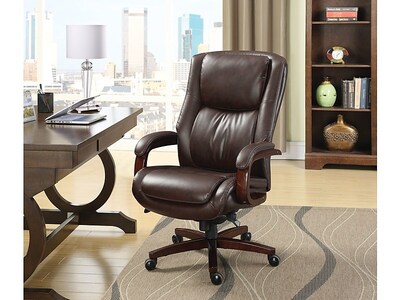 La-Z-Boy Winston Ergonomic Faux Leather Executive Big & Tall Chair, 400 lb. Capacity, Brown (44763)