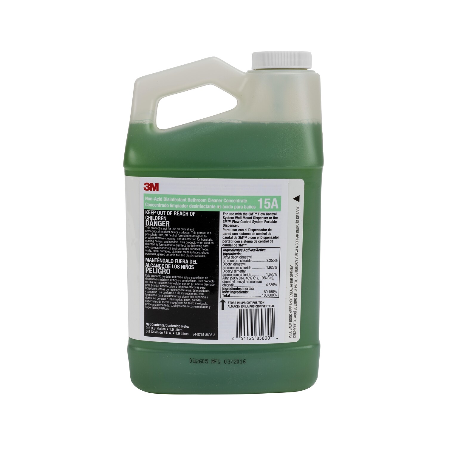 3M Disinfectant Bathroom Cleaner Concentrate, 0.5 Gallons, 4/Carton (15A)
