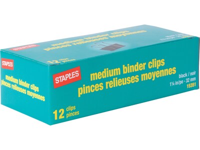 Staples Medium Binder Clips, Black, 12/Pack (15351)