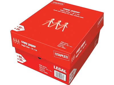 Staples Copy Paper, 8.5 x 14, 20 lbs., White, 500 Sheets/Ream, 10 Reams/Carton (221193)