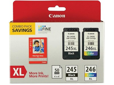 Canon 245XL/246XL Black and TriColor Ink Cartridge, 2/Pack with 4x6 photo paper (8278B023)