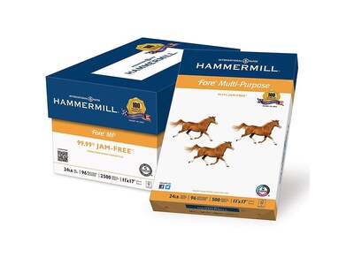Hammermill Fore 11" x 17" Multipurpose Paper, 24 lbs, 96 Brightness, 500/Ream, 5 Reams/Carton (102848)