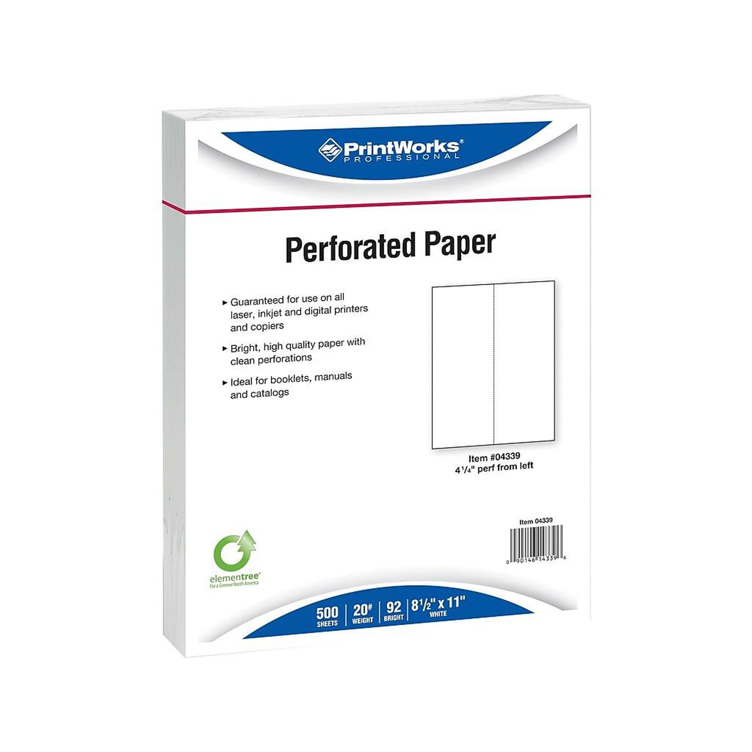 Printworks® Professional 8.5 x 11 Perforated Paper, 20 lbs., 92 Brightness, 2500 Sheets/Carton (04339)