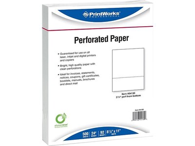 Printworks® Professional 8.5 x 11 Perforated Paper, 24 lbs., 92 Brightness, 2500 Sheets/Carton (04