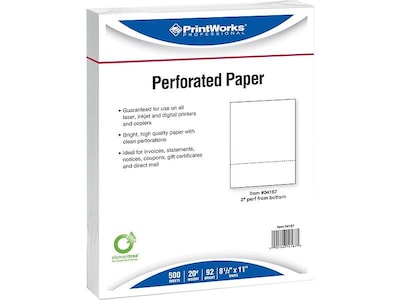 Printworks® Professional 8.5 x 11 Perforated Paper, 20 lbs., 92 Brightness, 2500 Sheets/Carton (04