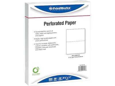 Printworks® Professional 8.5 x 11 Perforated Paper, 20 lbs., 92 Brightness, 2500 Sheets/Carton (04