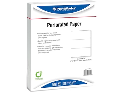 Printworks® Professional 8.5 x 11 Perforated Paper, 20 lbs., 92 Brightness, 2500 Sheets/Carton (04